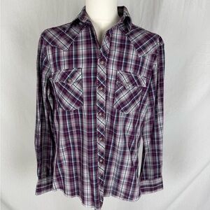 Wrangler Men’s Western Plaid Snap Button Shirt Long Sleeve Size Large